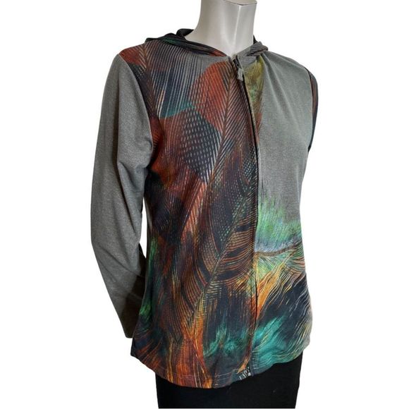 Parsley & Sage Krista Hoodie Lightweight Feather Pattern Hoodie Size Small - Picture 2 of 5